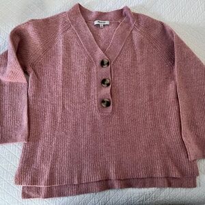 Madewell Ribbed Lyle Henley Sweater in Heather Watermelon Sugar